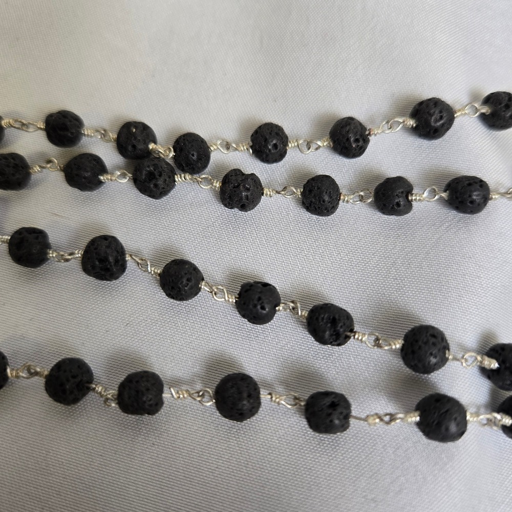 Gray Lava Bead Single Strand Necklace, Silver Tone 19.5" Chain - Picture 3 of 5
